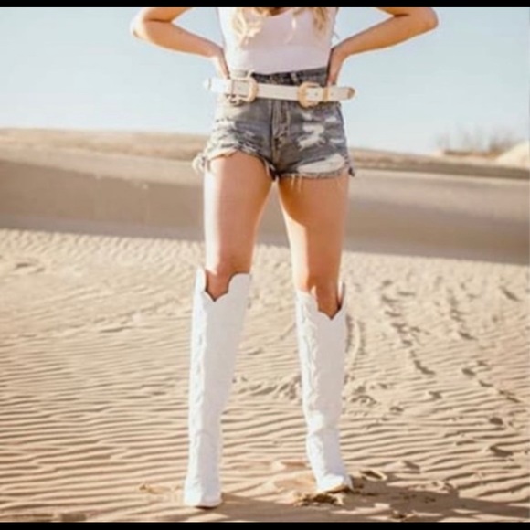 **Brand New** Jeffery Campbell Knee High Tan Suede Heeled Boots - Picture 9 of 9